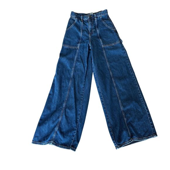 Lee Wide Leg Cargo Jeans Denim SIZE 27 Medium Wash Slouchy Long Carpenter $118 - Picture 6 of 13